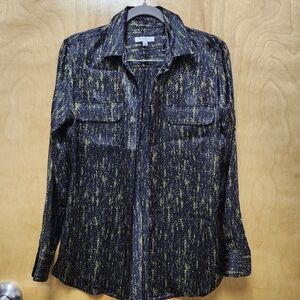 Equipment Femme Size S 100% silk Blouse Black/Color Drops EUC